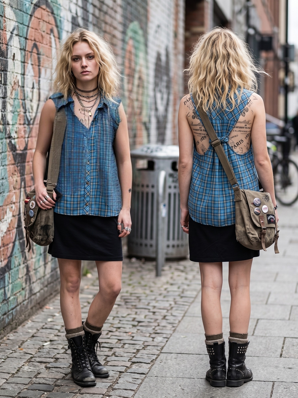 We The Free Free People Plaid Sleeveless Shirt Dress Mini Combo Blue Black M